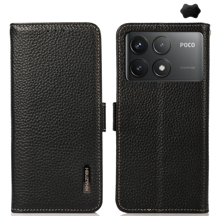 For Xiaomi Redmi K70 KHAZNEH Side-Magnetic Litchi Genuine Leather RFID Phone Case(Black) - K70 Cases by PMC Jewellery | Online Shopping South Africa | PMC Jewellery | Buy Now Pay Later Mobicred