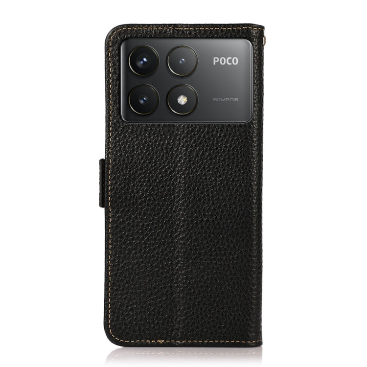 For Xiaomi Redmi K70 KHAZNEH Side-Magnetic Litchi Genuine Leather RFID Phone Case(Black) - K70 Cases by PMC Jewellery | Online Shopping South Africa | PMC Jewellery | Buy Now Pay Later Mobicred