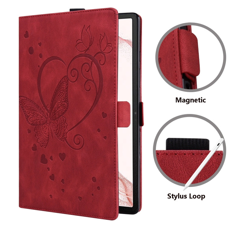 For Samsung Galaxy Tab S9 FE+ Love Butterfly Embossed Leather Tablet Case(Red) - Galaxy Tab S9 FE+ by PMC Jewellery | Online Shopping South Africa | PMC Jewellery | Buy Now Pay Later Mobicred