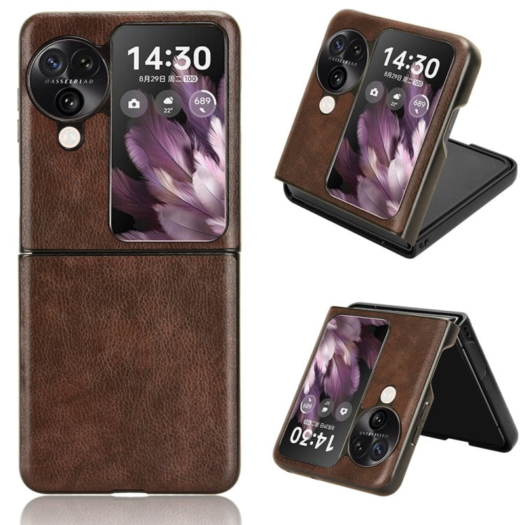 For OPPO Find N3 Flip Litchi Texture Back Cover Phone Case(Brown) - Find N3 Flip Cases by PMC Jewellery | Online Shopping South Africa | PMC Jewellery | Buy Now Pay Later Mobicred