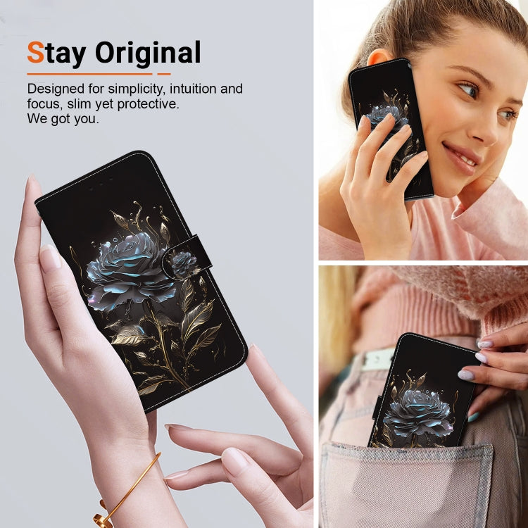 For Google Pixel 9 Crystal Texture Colored Drawing Leather Phone Case(Black Rose) - Google Cases by PMC TechLife | Online Shopping South Africa | PMC TechLife | Buy Now Pay Later Mobicred