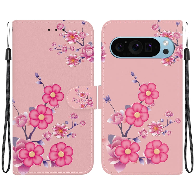 For Google Pixel 9 Crystal Texture Colored Drawing Leather Phone Case(Cherry Blossoms) - Google Cases by PMC TechLife | Online Shopping South Africa | PMC TechLife | Buy Now Pay Later Mobicred