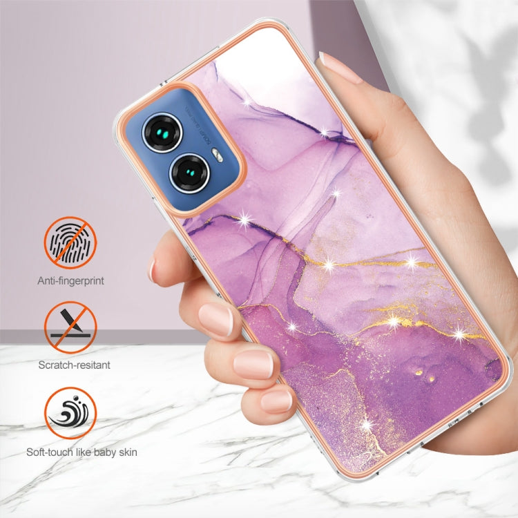 For Motorola Moto G34 Electroplating Marble Dual-side IMD Phone Case(Purple 001) - Motorola Cases by PMC Jewellery | Online Shopping South Africa | PMC Jewellery | Buy Now Pay Later Mobicred