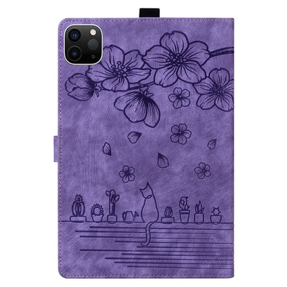 For iPad Pro 13 2024 Cartoon Sakura Cat Embossed Smart Leather Tablet Case(Purple) - iPad Pro 13 2024 Cases by PMC Jewellery | Online Shopping South Africa | PMC Jewellery | Buy Now Pay Later Mobicred