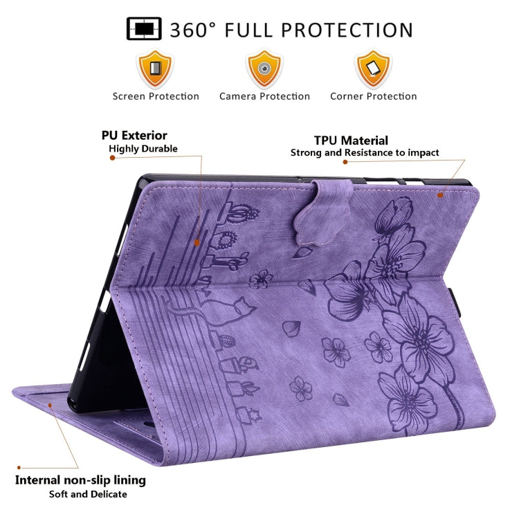 For Samsung Galaxy Tab S9 /S8 /S7 Cartoon Sakura Cat Embossed Smart Leather Tablet Case(Purple) - Galaxy Tab S9 Cases by PMC Jewellery | Online Shopping South Africa | PMC Jewellery | Buy Now Pay Later Mobicred