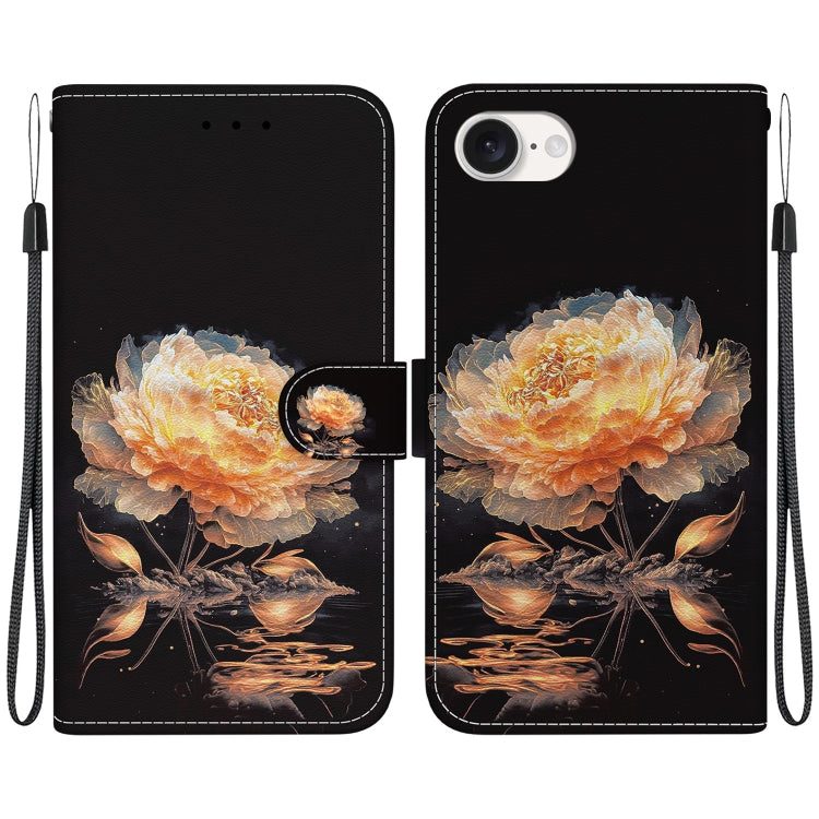 For iPhone SE 2024 Crystal Texture Colored Drawing Leather Phone Case(Gold Peony) - More iPhone Cases by PMC Jewellery | Online Shopping South Africa | PMC Jewellery | Buy Now Pay Later Mobicred