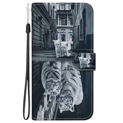 For iPhone SE 2024 Crystal Texture Colored Drawing Leather Phone Case(Cat Tiger Reflection) - More iPhone Cases by PMC Jewellery | Online Shopping South Africa | PMC Jewellery | Buy Now Pay Later Mobicred