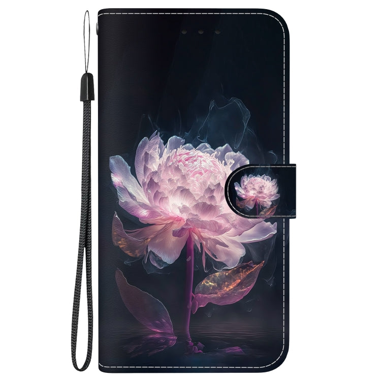 For iPhone 16 Pro Max Crystal Texture Colored Drawing Leather Phone Case(Purple Peony) - iPhone 16 Pro Max Cases by PMC TechLife | Online Shopping South Africa | PMC TechLife | Buy Now Pay Later Mobicred