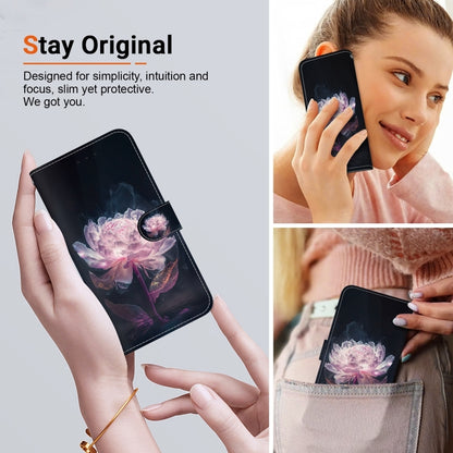 For iPhone 16 Pro Max Crystal Texture Colored Drawing Leather Phone Case(Purple Peony) - iPhone 16 Pro Max Cases by PMC Jewellery | Online Shopping South Africa | PMC Jewellery | Buy Now Pay Later Mobicred