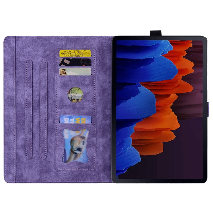 For Samsung Galaxy Tab S9 Ultra /S8 Ultra Cartoon Sakura Cat Embossed Leather Tablet Case(Purple) - Galaxy Tab S9 Ultra Cases by PMC Jewellery | Online Shopping South Africa | PMC Jewellery | Buy Now Pay Later Mobicred