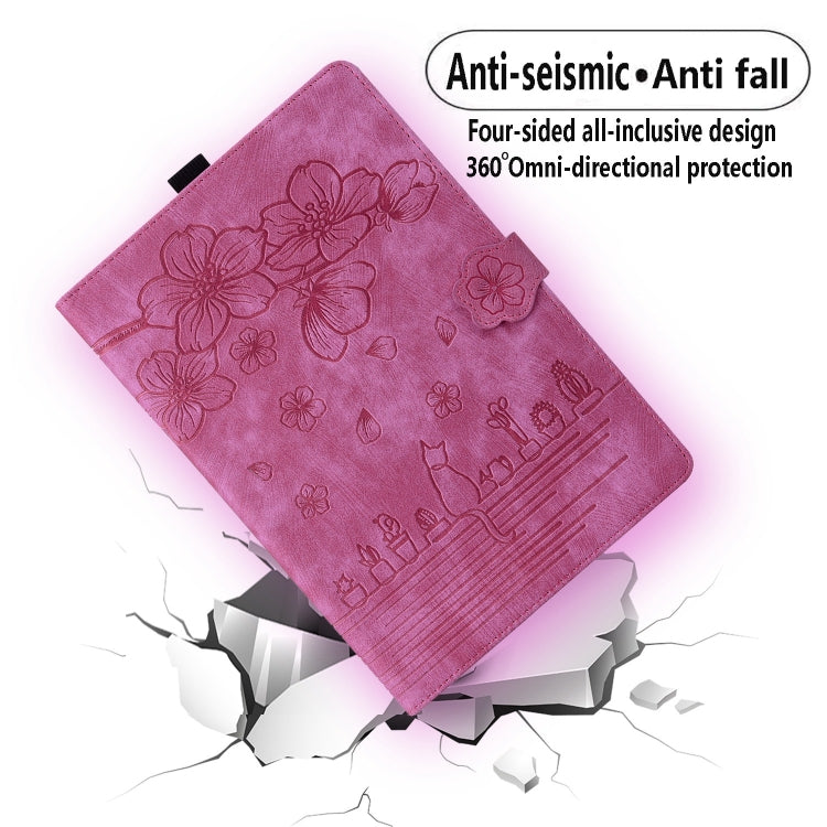 For Lenovo Tab M9 Cartoon Sakura Cat Embossed Leather Tablet Case(Rose Red) - Lenovo by PMC TechLife | Online Shopping South Africa | PMC TechLife | Buy Now Pay Later Mobicred