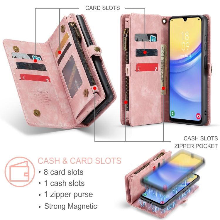 For Samsung Galaxy A15 5G CaseMe 008 Multifunctional Zipper Wallet Leather Phone Case with Lanyard(Pink) - Galaxy Phone Cases by CaseMe | Online Shopping South Africa | PMC Jewellery | Buy Now Pay Later Mobicred