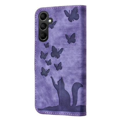 For Samsung Galaxy A15 Butterfly Cat Embossing Flip Leather Phone Case(Purple) - Galaxy Phone Cases by PMC Jewellery | Online Shopping South Africa | PMC Jewellery