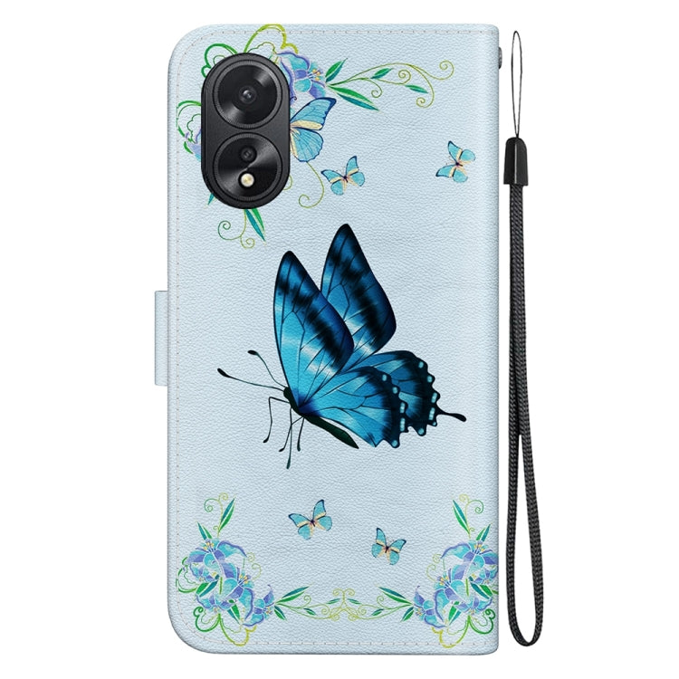 For OPPO A38 4G / A18 Crystal Texture Colored Drawing Leather Phone Case(Blue Pansies) - A38 Cases by PMC Jewellery | Online Shopping South Africa | PMC Jewellery | Buy Now Pay Later Mobicred