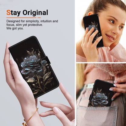 For Realme C67 4G Global Crystal Texture Colored Drawing Leather Phone Case(Black Rose) - C67 Cases by PMC Jewellery | Online Shopping South Africa | PMC Jewellery | Buy Now Pay Later Mobicred