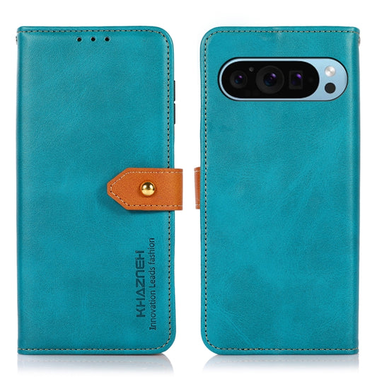 For Google Pixel 9 KHAZNEH Dual-color Cowhide Texture Flip Leather Phone Case(Blue) - Google Cases by PMC Jewellery | Online Shopping South Africa | PMC Jewellery | Buy Now Pay Later Mobicred