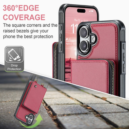 For iPhone 16 Plus JEEHOOD C22 Series Zipper Wallet Leather Phone Case with Dual Lanyard(Red) - iPhone 16 Plus Cases by JEEHOOD | Online Shopping South Africa | PMC Jewellery | Buy Now Pay Later Mobicred