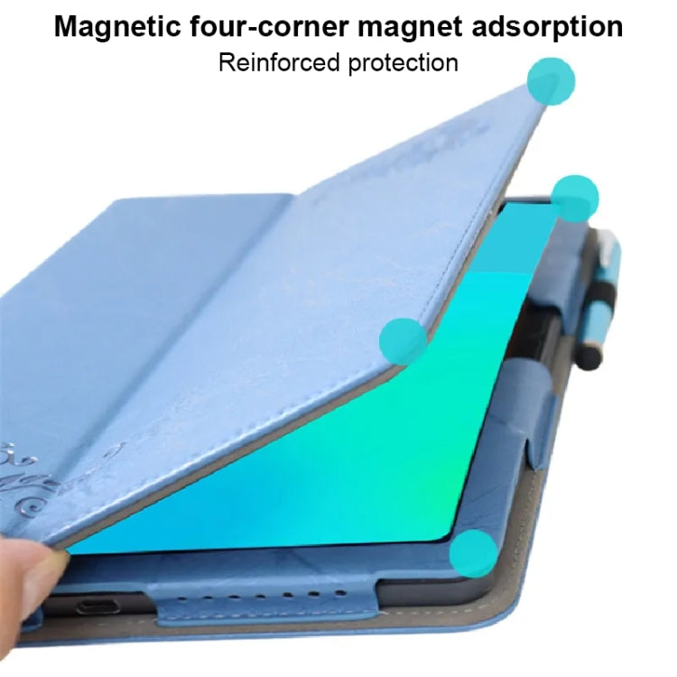 For TCL NxtPaper 11 Flower Embossed Leather Tablet Case with Handrest Strap & Pen Slot(Blue) - Others by PMC TechLife | Online Shopping South Africa | PMC TechLife | Buy Now Pay Later Mobicred
