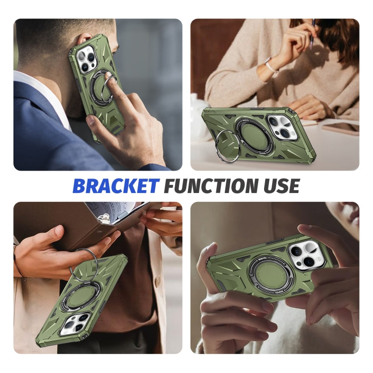 For iPhone 14 Plus MagSafe Magnetic Shockproof Phone Case with Ring Holder(Dark Green) - iPhone 14 Plus Cases by PMC TechLife | Online Shopping South Africa | PMC TechLife