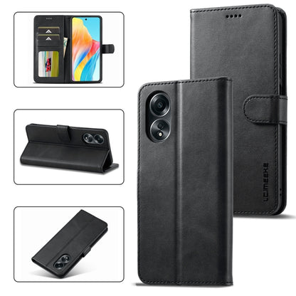 For OPPO A18 4G / A38 4G LC.IMEEKE Calf Texture Horizontal Flip Leather Case(Black) - A18 Cases by LC.IMEEKE | Online Shopping South Africa | PMC Jewellery | Buy Now Pay Later Mobicred