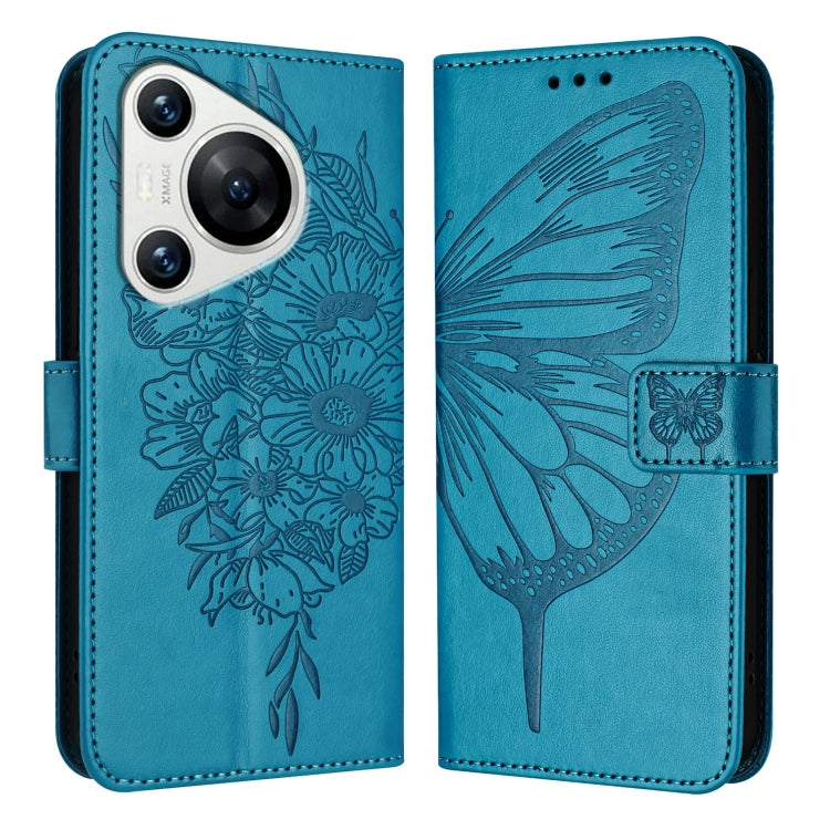 For Huawei Pura 70 Embossed Butterfly Leather Phone Case(Blue) - Huawei Cases by PMC Jewellery | Online Shopping South Africa | PMC Jewellery | Buy Now Pay Later Mobicred