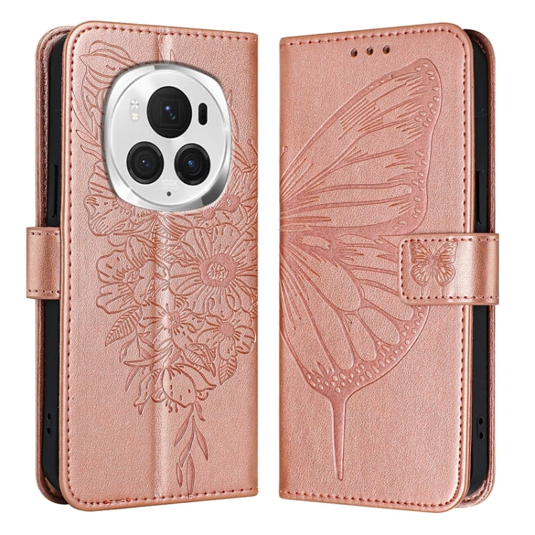 For Honor Magic6 Pro 5G Global Embossed Butterfly Leather Phone Case(Rose Gold) - Honor Cases by PMC Jewellery | Online Shopping South Africa | PMC Jewellery | Buy Now Pay Later Mobicred