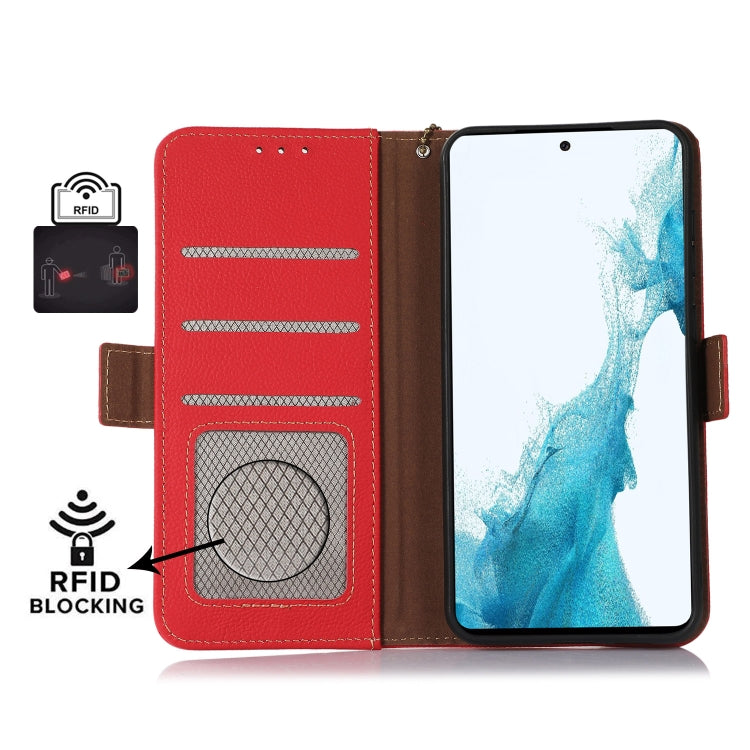 For Google Pixel 8A Side-Magnetic TJ Genuine Leather RFID Phone Case(Red) - Google Cases by PMC TechLife | Online Shopping South Africa | PMC TechLife | Buy Now Pay Later Mobicred