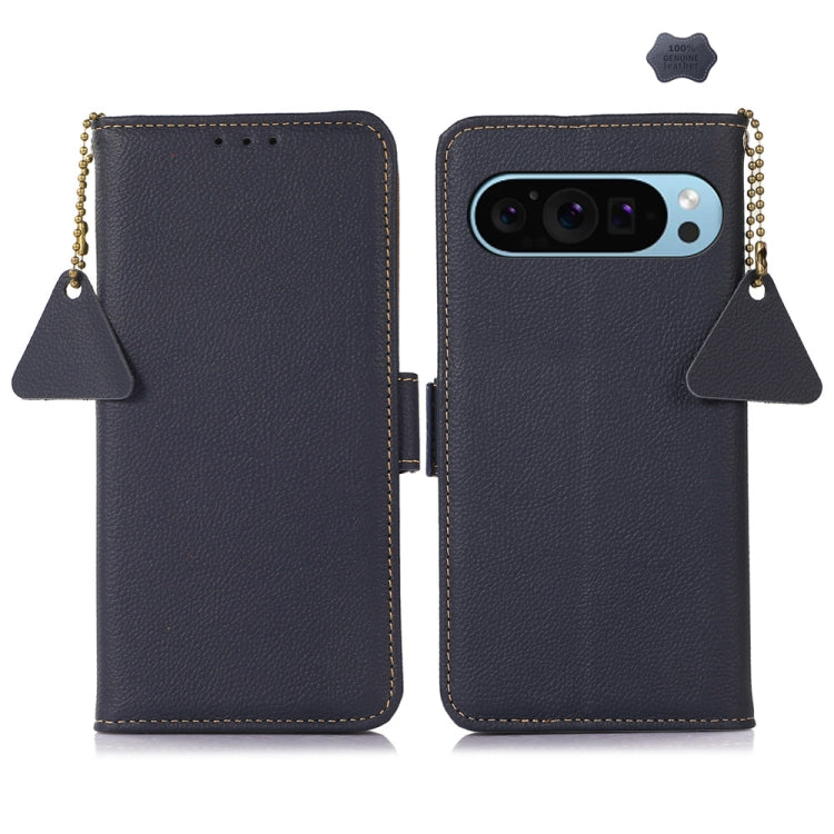 For Google Pixel 9 Side-Magnetic TJ Genuine Leather RFID Phone Case(Blue) - Google Cases by PMC Jewellery | Online Shopping South Africa | PMC Jewellery | Buy Now Pay Later Mobicred