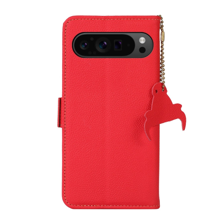 For Google Pixel 9 Pro Side-Magnetic TJ Genuine Leather RFID Phone Case(Red) - Google Cases by PMC TechLife | Online Shopping South Africa | PMC TechLife | Buy Now Pay Later Mobicred