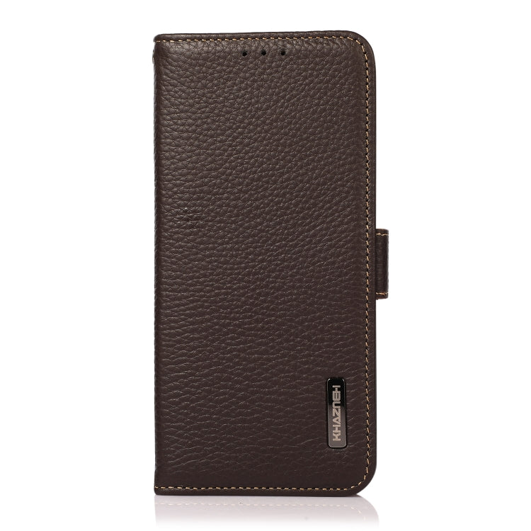 For Google Pixel 8a KHAZNEH Side-Magnetic Litchi Genuine Leather RFID Phone Case(Brown) - Google Cases by PMC TechLife | Online Shopping South Africa | PMC TechLife | Buy Now Pay Later Mobicred