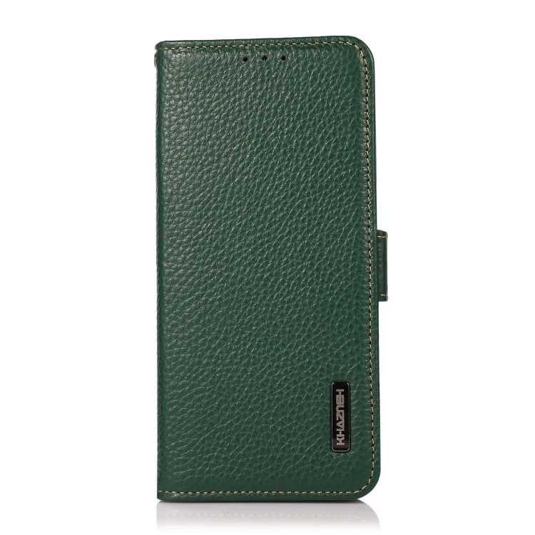 For Google Pixel 9 KHAZNEH Side-Magnetic Litchi Genuine Leather RFID Phone Case(Green) - Google Cases by PMC TechLife | Online Shopping South Africa | PMC TechLife | Buy Now Pay Later Mobicred