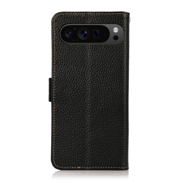 For Google Pixel 9 Pro KHAZNEH Side-Magnetic Litchi Genuine Leather RFID Phone Case(Black) - Google Cases by PMC Jewellery | Online Shopping South Africa | PMC Jewellery | Buy Now Pay Later Mobicred