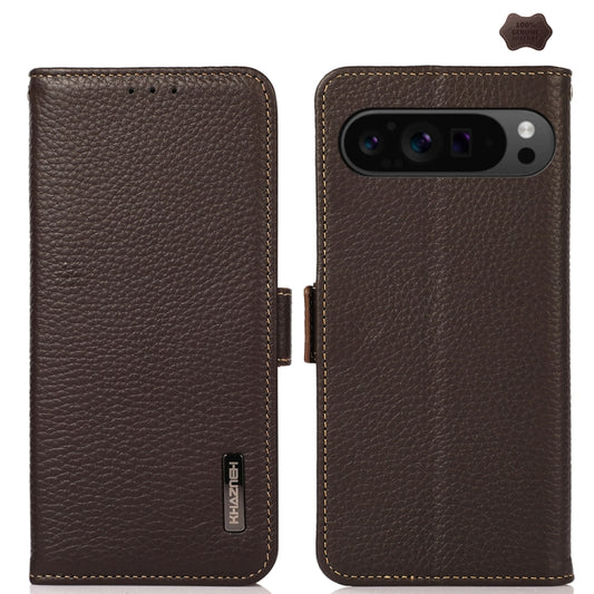 For Google Pixel 9 Pro KHAZNEH Side-Magnetic Litchi Genuine Leather RFID Phone Case(Brown) - Google Cases by PMC Jewellery | Online Shopping South Africa | PMC Jewellery | Buy Now Pay Later Mobicred