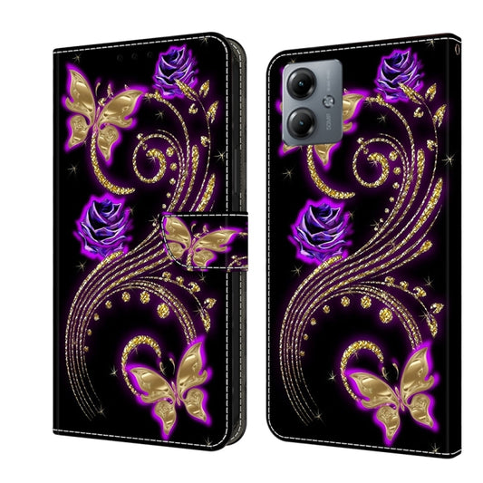 For Motorola Moto G14 Crystal 3D Shockproof Protective Leather Phone Case(Purple Flower Butterfly) - Motorola Cases by PMC Jewellery | Online Shopping South Africa | PMC Jewellery | Buy Now Pay Later Mobicred