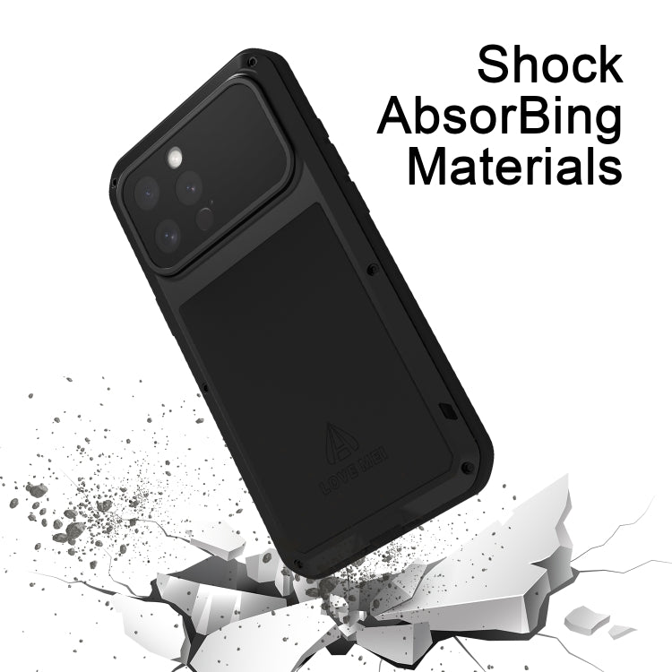 For iPhone 16 Pro LOVE MEI Metal Shockproof Life Waterproof Dustproof Phone Case(Black) - iPhone 16 Pro Cases by LOVE MEI | Online Shopping South Africa | PMC Jewellery | Buy Now Pay Later Mobicred