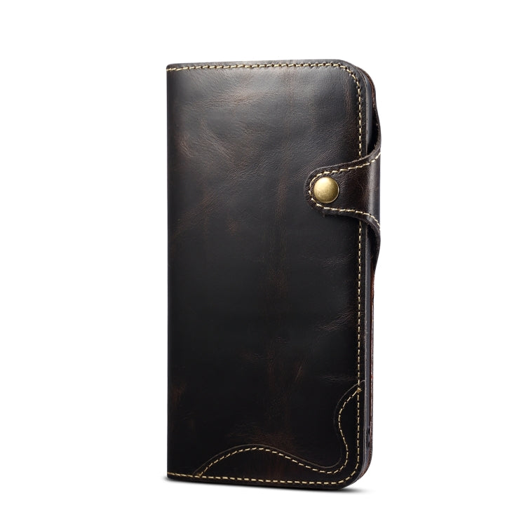 For iPhone 15 Pro Max Denior Oil Wax Cowhide Magnetic Button Genuine Leather Case(Black) - free shipping - PMC Jewellery - Order now!