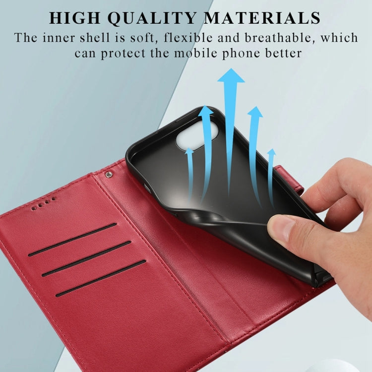 For iPhone 16e PU Genuine Leather Texture Embossed Line Phone Case(Red) - iPhone 16e Cases by PMC TechLife | Online Shopping South Africa | PMC TechLife | Buy Now Pay Later Mobicred