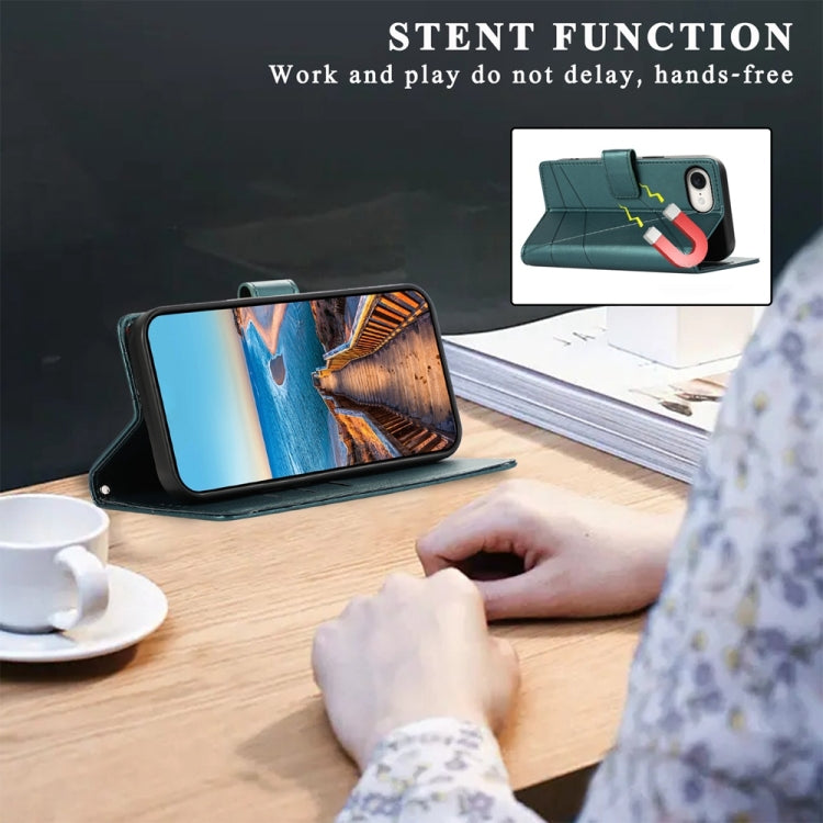 For iPhone 16e PU Genuine Leather Texture Embossed Line Phone Case(Green) - free shipping - PMC TechLife - Order now!