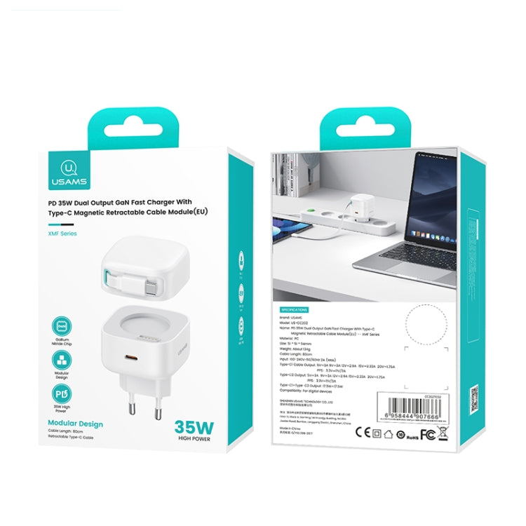 USAMS US-CC202 SMF Series PD35W Dual Type-C Port GaN Fast Charger, EU Plug(White) - USB Charger by USAMS | Online Shopping South Africa | PMC Jewellery | Buy Now Pay Later Mobicred