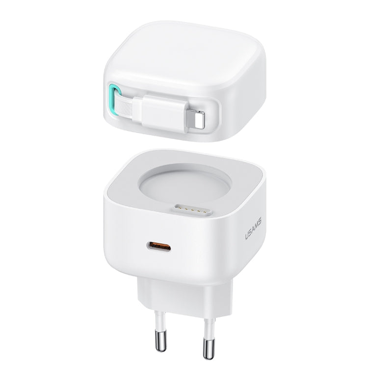 USAMS US-CC209 SMF Series PD35W 8 Pin + Type-C Dual Port GaN Fast Charger, EU Plug(White) - USB Charger by USAMS | Online Shopping South Africa | PMC Jewellery | Buy Now Pay Later Mobicred