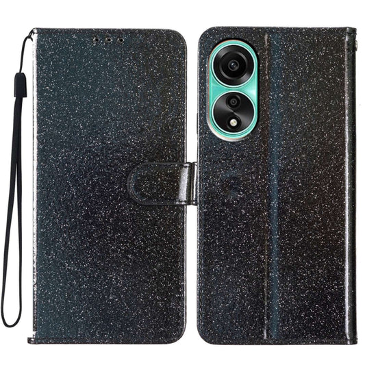 For OPPO A38 4G Glitter Powder Flip Leather Phone Case(Black) - A38 Cases by PMC Jewellery | Online Shopping South Africa | PMC Jewellery | Buy Now Pay Later Mobicred