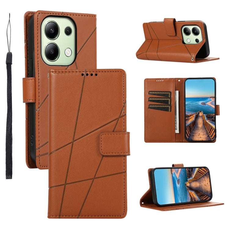 For Xiaomi Redmi Note 13 4G PU Genuine Leather Texture Embossed Line Phone Case(Brown) - Note 13 Cases by PMC Jewellery | Online Shopping South Africa | PMC Jewellery | Buy Now Pay Later Mobicred