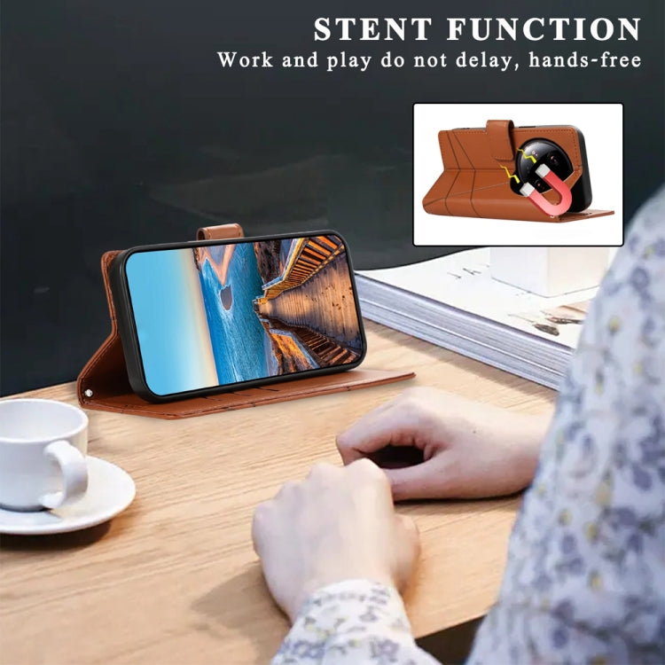 For Xiaomi 14 Ultra PU Genuine Leather Texture Embossed Line Phone Case(Brown) - 14 Ultra Cases by PMC TechLife | Online Shopping South Africa | PMC TechLife | Buy Now Pay Later Mobicred
