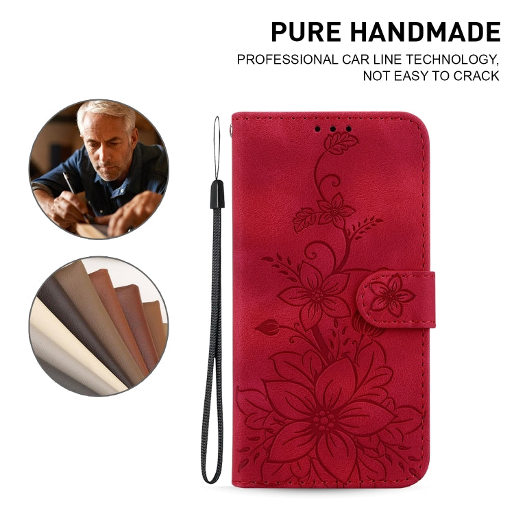 For Honor Magic6 Pro Lily Embossed Leather Phone Case(Red) - Honor Cases by PMC Jewellery | Online Shopping South Africa | PMC Jewellery | Buy Now Pay Later Mobicred