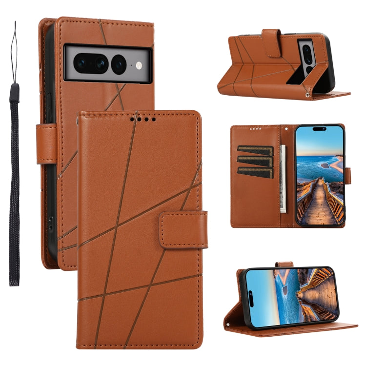 For Google Pixel 7 Pro PU Genuine Leather Texture Embossed Line Phone Case(Brown) - Google Cases by PMC TechLife | Online Shopping South Africa | PMC TechLife