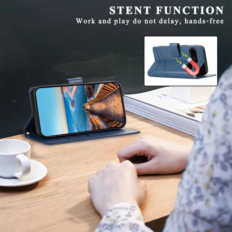 For Google Pixel 9 PU Genuine Leather Texture Embossed Line Phone Case(Blue) - Google Cases by PMC TechLife | Online Shopping South Africa | PMC TechLife | Buy Now Pay Later Mobicred