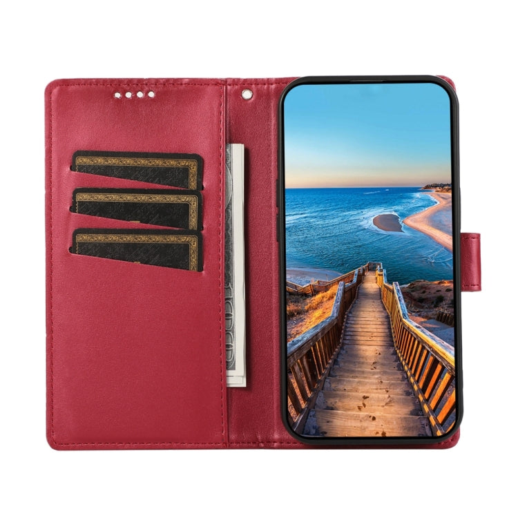 For Google Pixel 9 PU Genuine Leather Texture Embossed Line Phone Case(Red) - Google Cases by PMC Jewellery | Online Shopping South Africa | PMC Jewellery | Buy Now Pay Later Mobicred