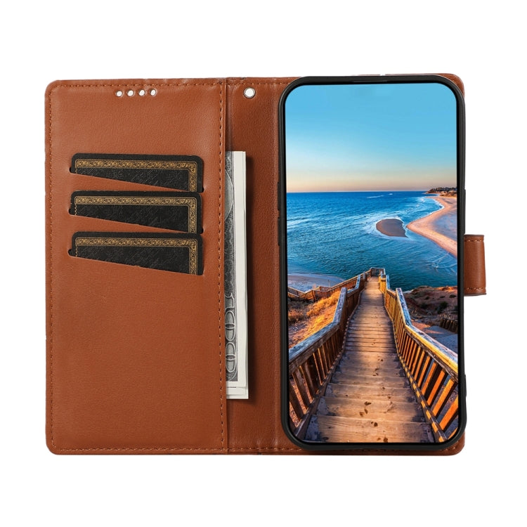 For Google Pixel 9 Pro PU Genuine Leather Texture Embossed Line Phone Case(Brown) - Google Cases by PMC TechLife | Online Shopping South Africa | PMC TechLife | Buy Now Pay Later Mobicred