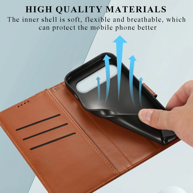 For Google Pixel 9 Pro PU Genuine Leather Texture Embossed Line Phone Case(Brown) - Google Cases by PMC TechLife | Online Shopping South Africa | PMC TechLife | Buy Now Pay Later Mobicred
