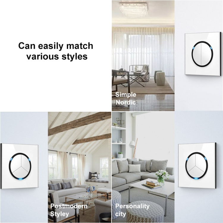 86mm Round LED Tempered Glass Switch Panel, White Round Glass, Style:Four Open Dual Control - Switch by PMC Jewellery | Online Shopping South Africa | PMC Jewellery | Buy Now Pay Later Mobicred